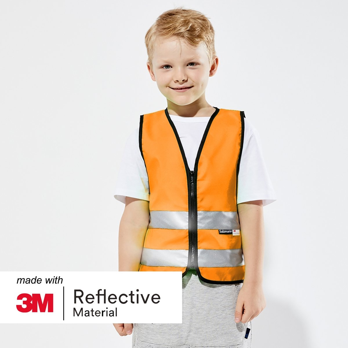 Kinderwarnweste mit Logoaufdruck (Reißverschluss, bedruckt / unbedruckt wählbar) - orange