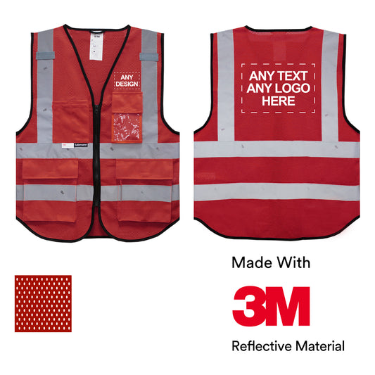 Warnweste mit Logoaufdruck (bedruckt / unbedruckt wählbar, MOQ: 10) - rot (Mesh-Gewebe)
