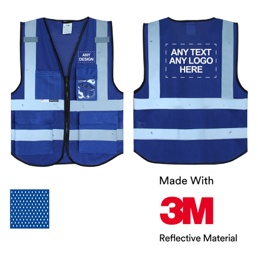 Warnweste mit Logoaufdruck (bedruckt / unbedruckt wählbar, MOQ: 10) - blau (Mesh-Gewebe)