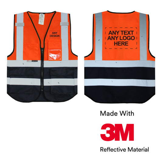 Warnweste mit Logoaufdruck (bedruckt / unbedruckt wählbar, MOQ: 10) - orange/marineblau