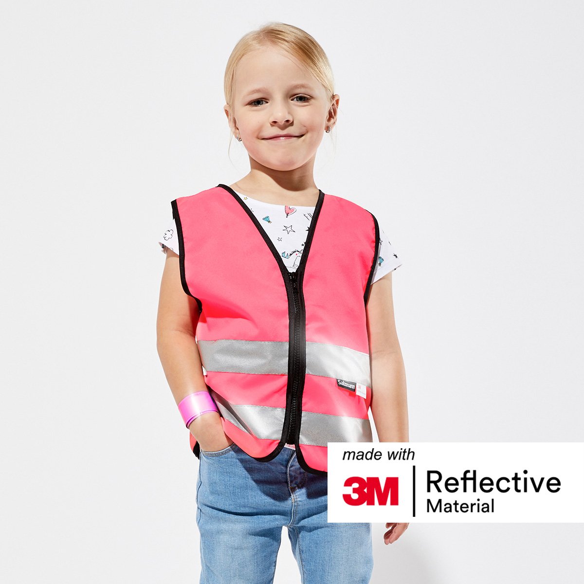 Kinderwarnweste mit Logoaufdruck (Reißverschluss, bedruckt / unbedruckt wählbar) - pink