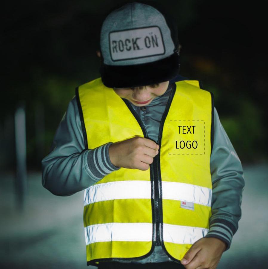 Kinderwarnweste mit Logoaufdruck (Reißverschluss, bedruckt / unbedruckt wählbar) - gelb